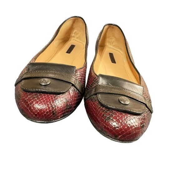 Longchamp Women's Snakeskin Leather Ballerina Flats Shoes Red & Black Size 41 - Picture 5 of 9